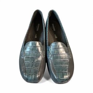 Clarks Blue Croc-Embossed Loafers